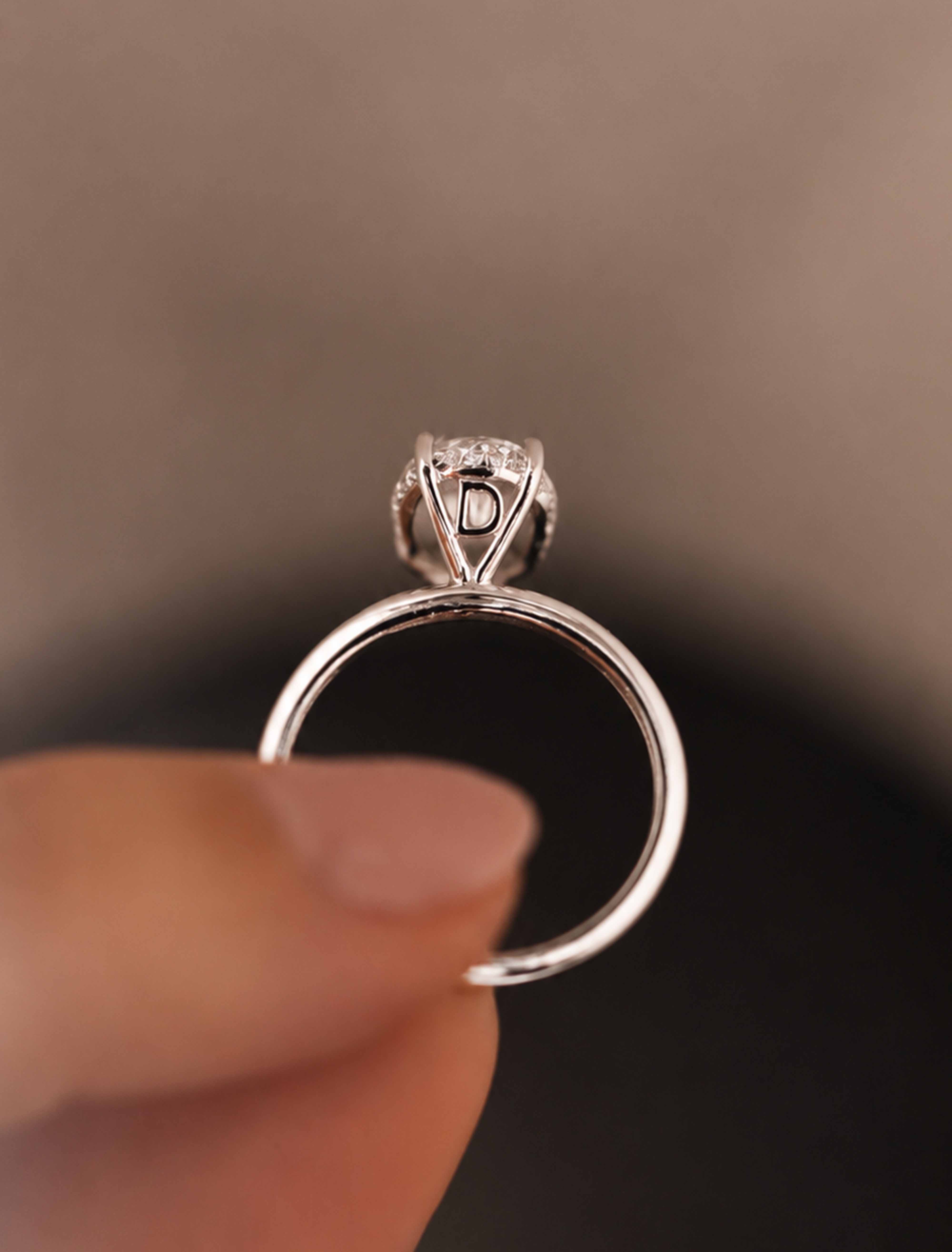 18K Gold Custom Initials Pear Lab-Grown Diamond Solitaire Ring - Garo Boyadjian Jewelry.