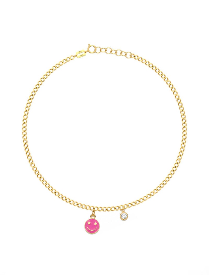 18K Gold Happy Face Emoji Enamel Anklet