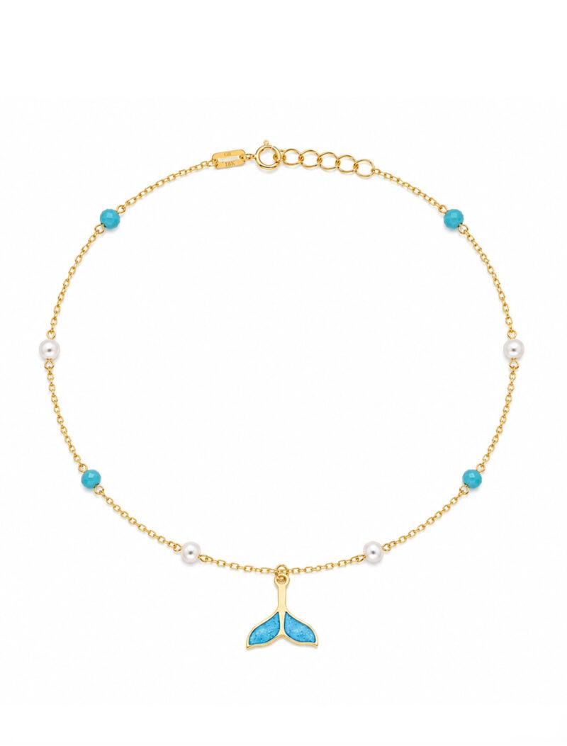 18K Gold Ocean Pearl Mermaid Tail Anklet