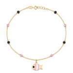 18K Gold Pink Stripe Fish Anklet