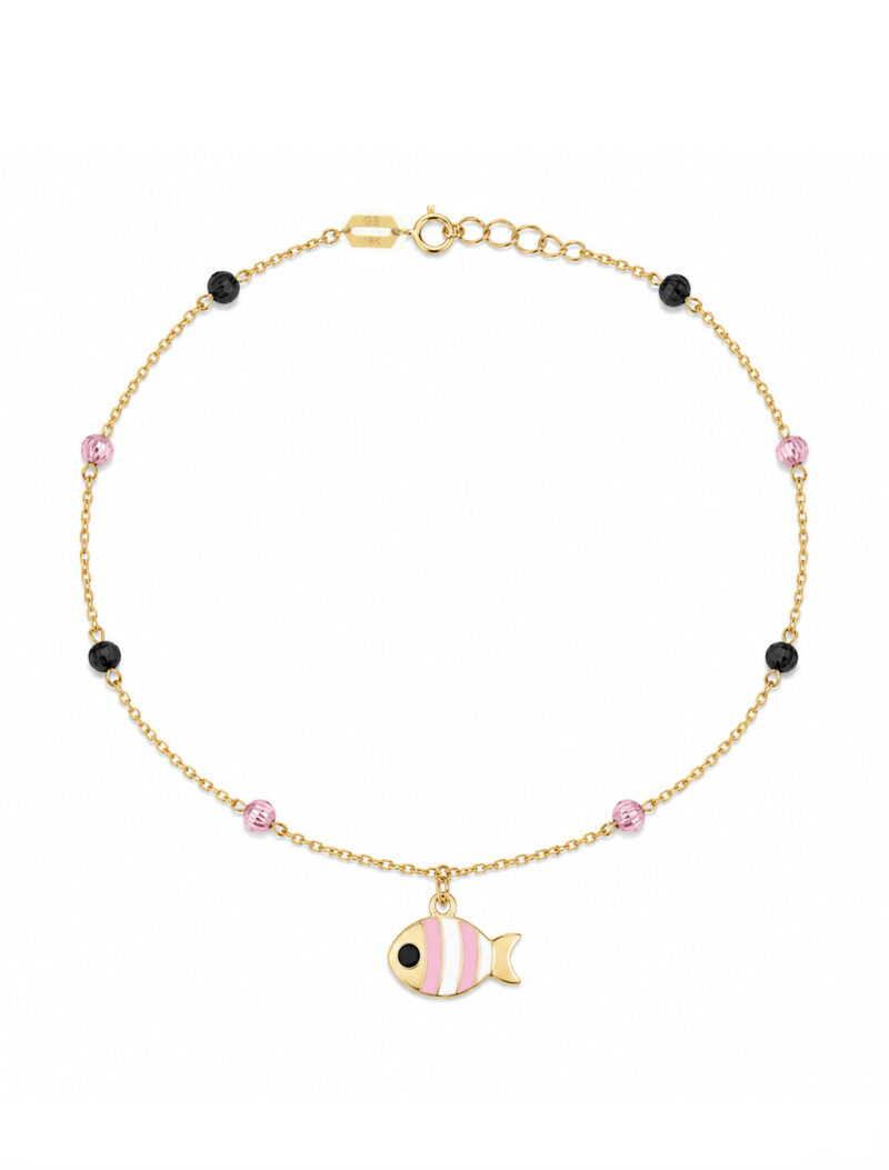 18K Gold Pink Stripe Fish Anklet