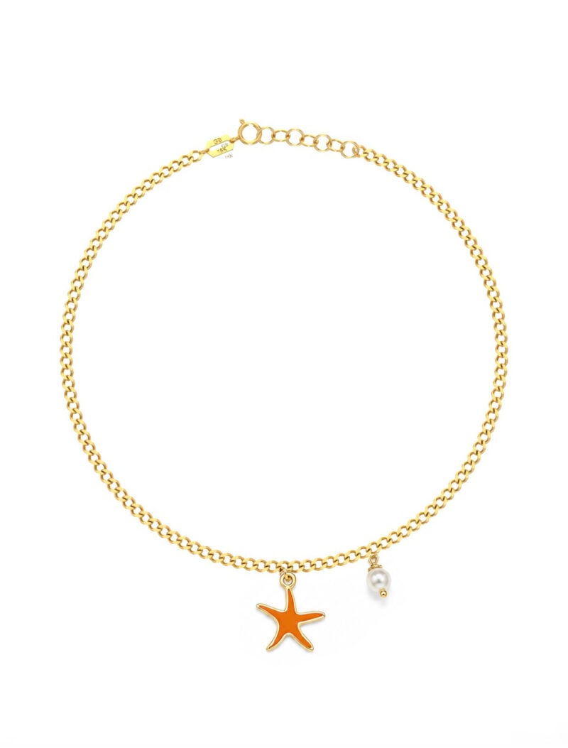 18K Gold Starfish Cuban Link Chain Anklet