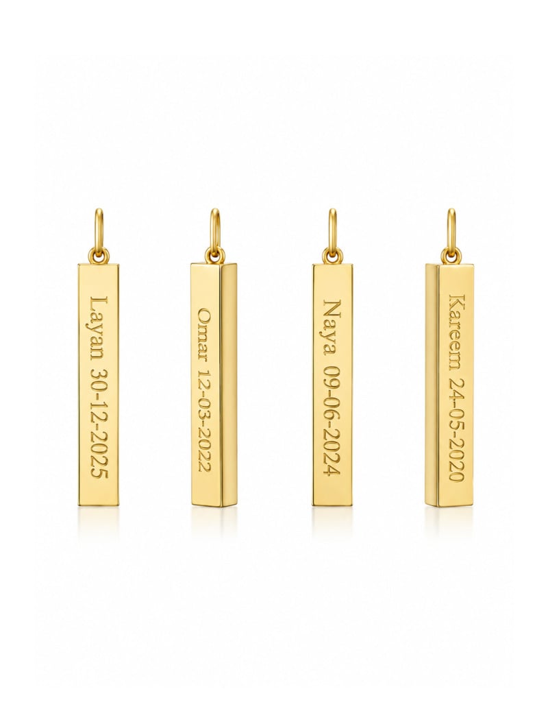 18K Gold Vertical Cube Bar Customized Men Pendant