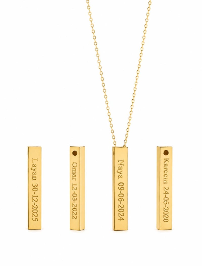 18K Gold Vertical Cube Bar Customized Necklace