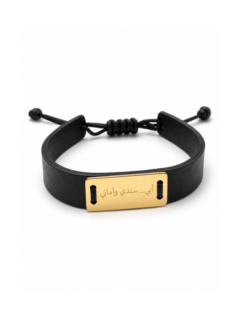 18K Gold Legacy Shield  Real Leather Bracelet