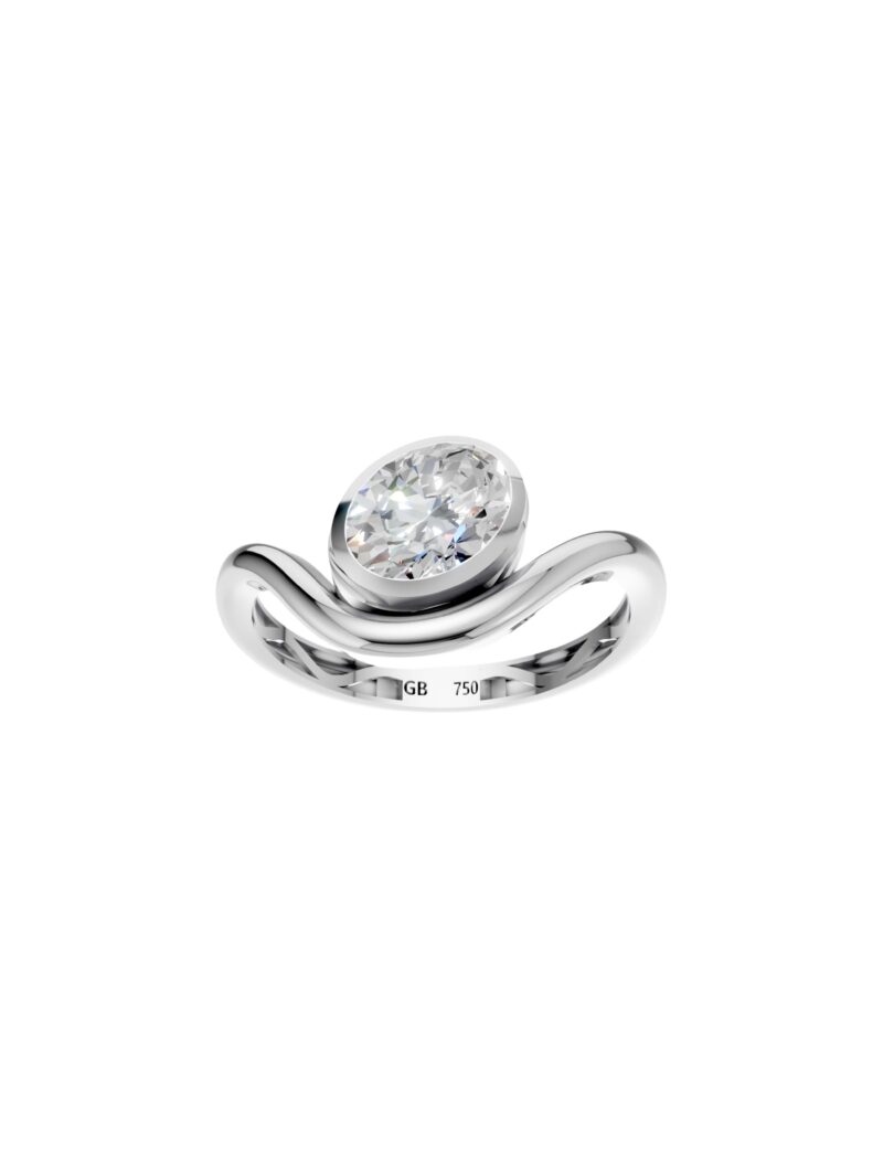18K Gold Oval Bezel Wave Lab-Grown Diamond Ring