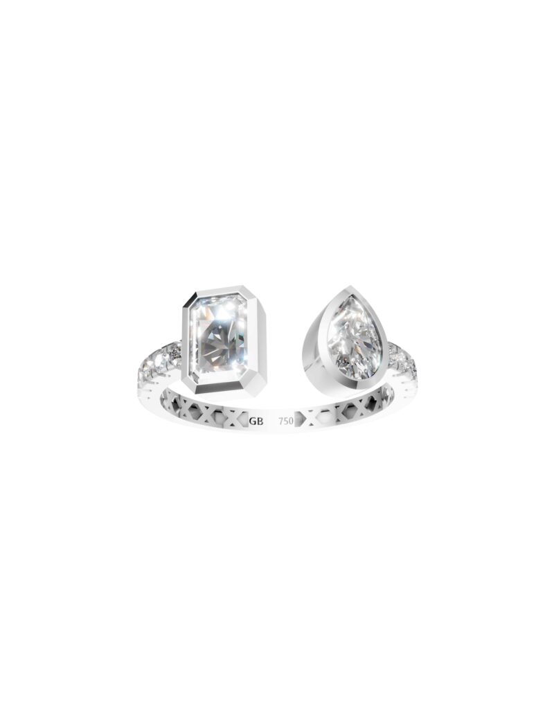 18K Gold Emerald & Pear Lab-Grown Diamond Ring