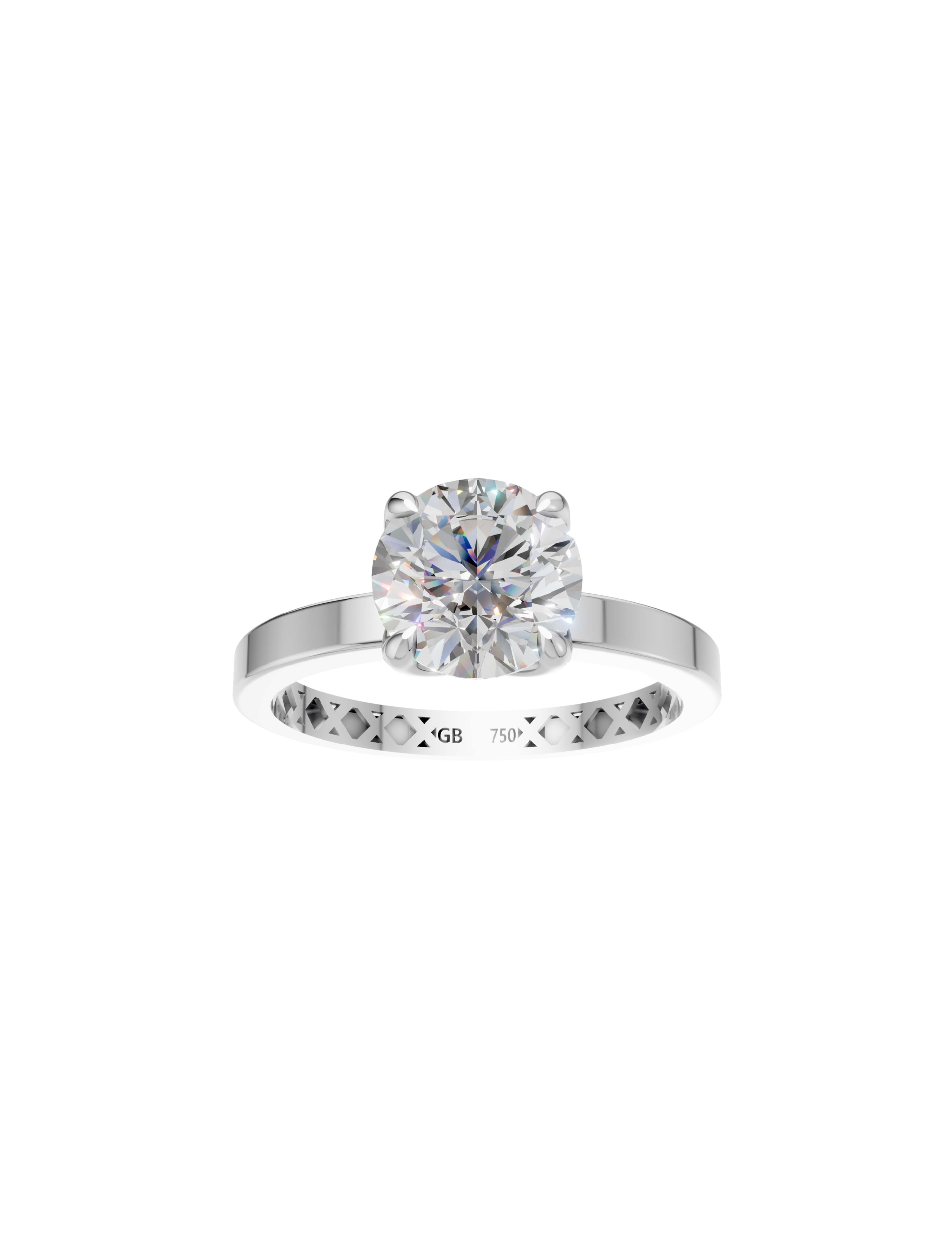 18K Gold Classic Flat Band Round Lab-Grown Diamond Solitaire Ring