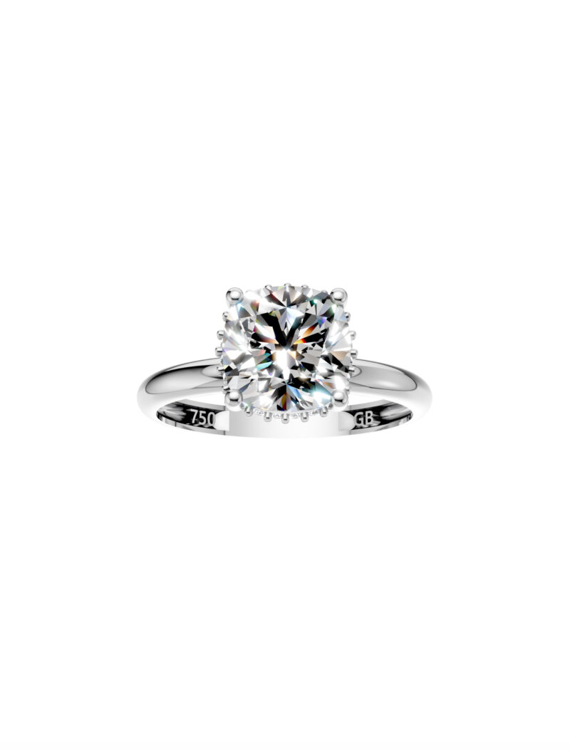 18K Gold Custom Initials Cushion Lab-Grown Diamond Solitaire Ring