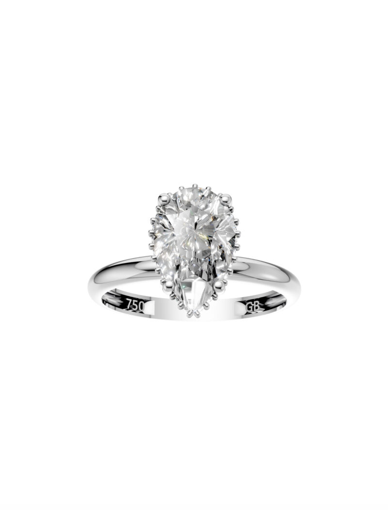 18K Gold Custom Initials Pear Lab-Grown Diamond Solitaire Ring