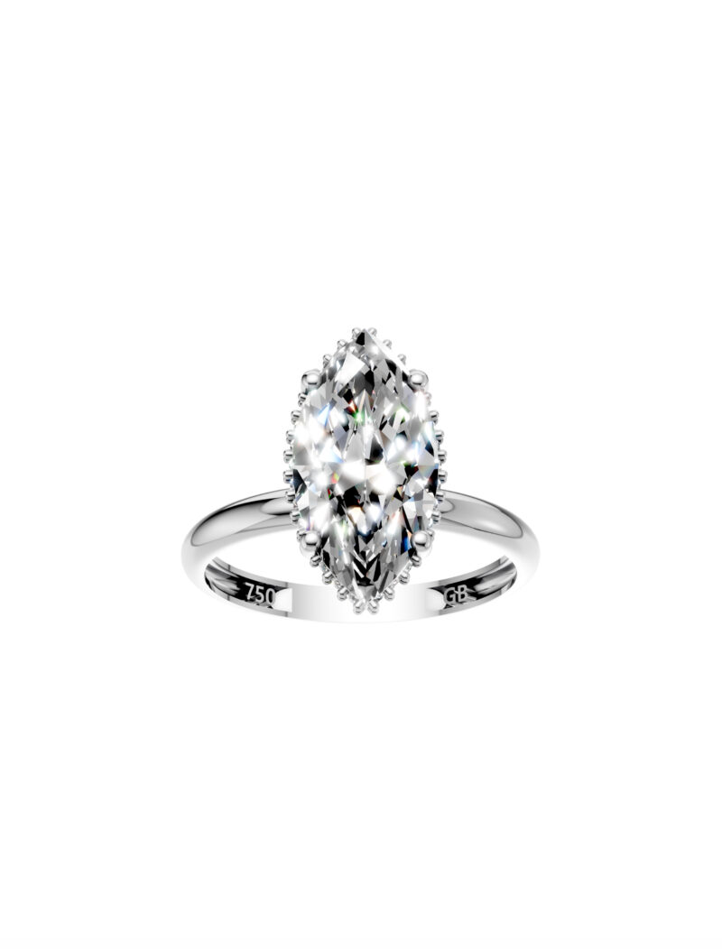 18K Gold Custom Initials Marquise Lab-Grown Diamond Solitaire Ring