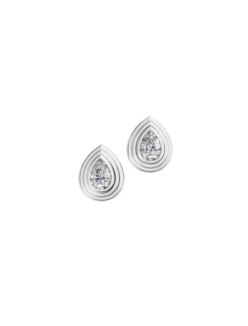18K Gold Ripple Pear Stud Earrings