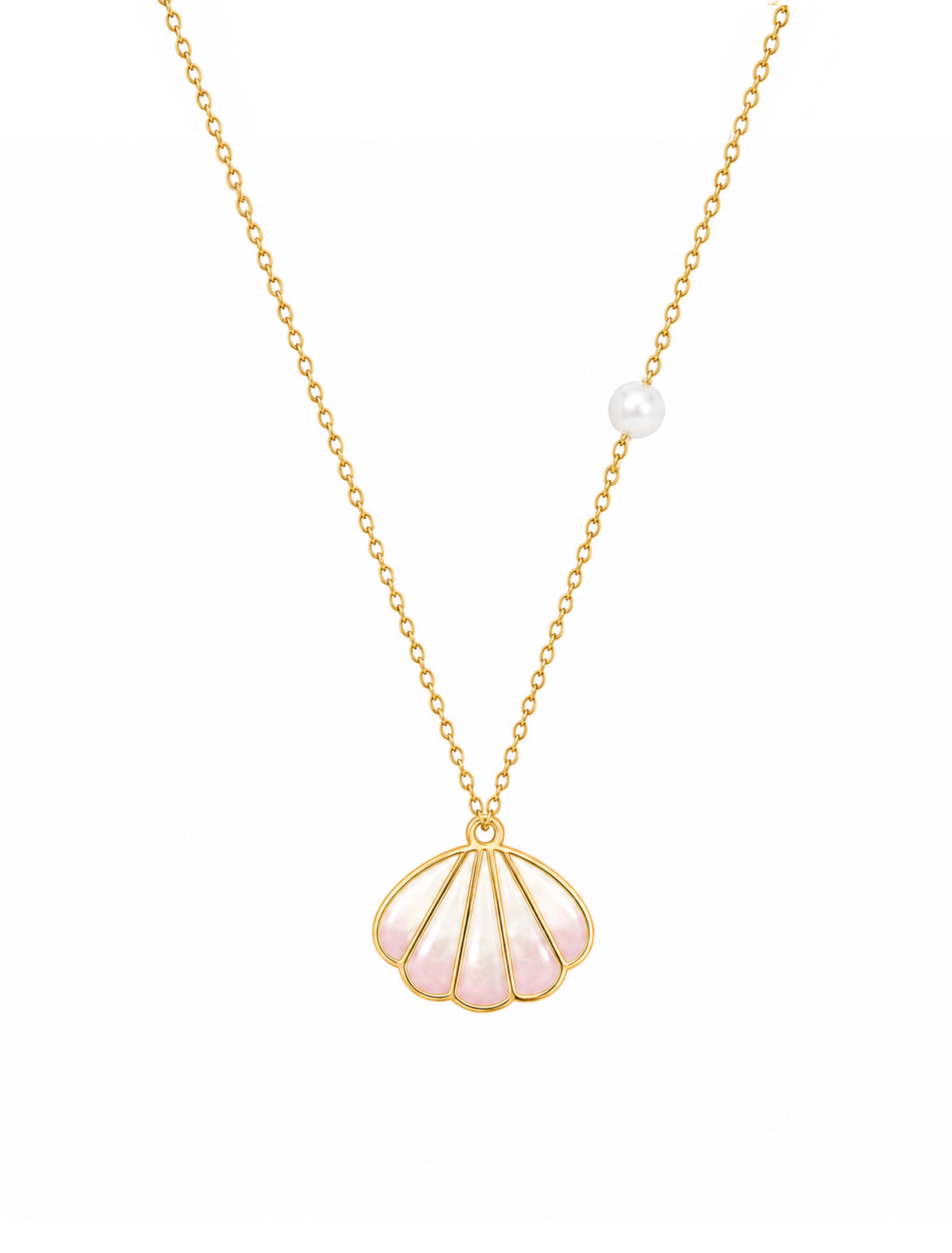 18K Gold Blush Pearl Shell Enamel Newborn Necklace
