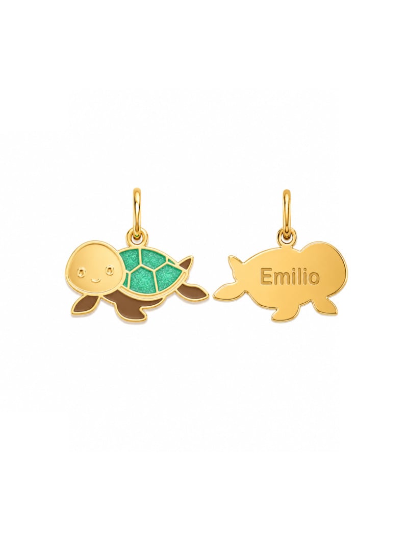 18K Gold Customized Turtle Tales Newborn/Kids Pendant