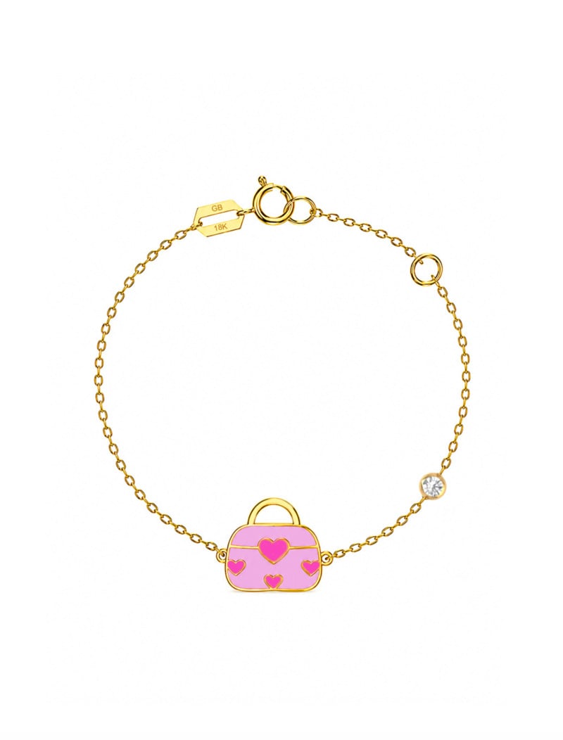 18K Gold Little Lady's Bag Enamel Kids Bracelet