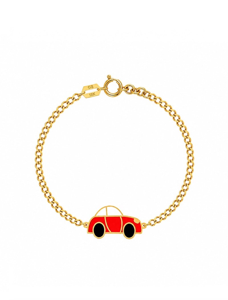 18K Gold Tiny Rider Enamel Cuban Link Kids Bracelet