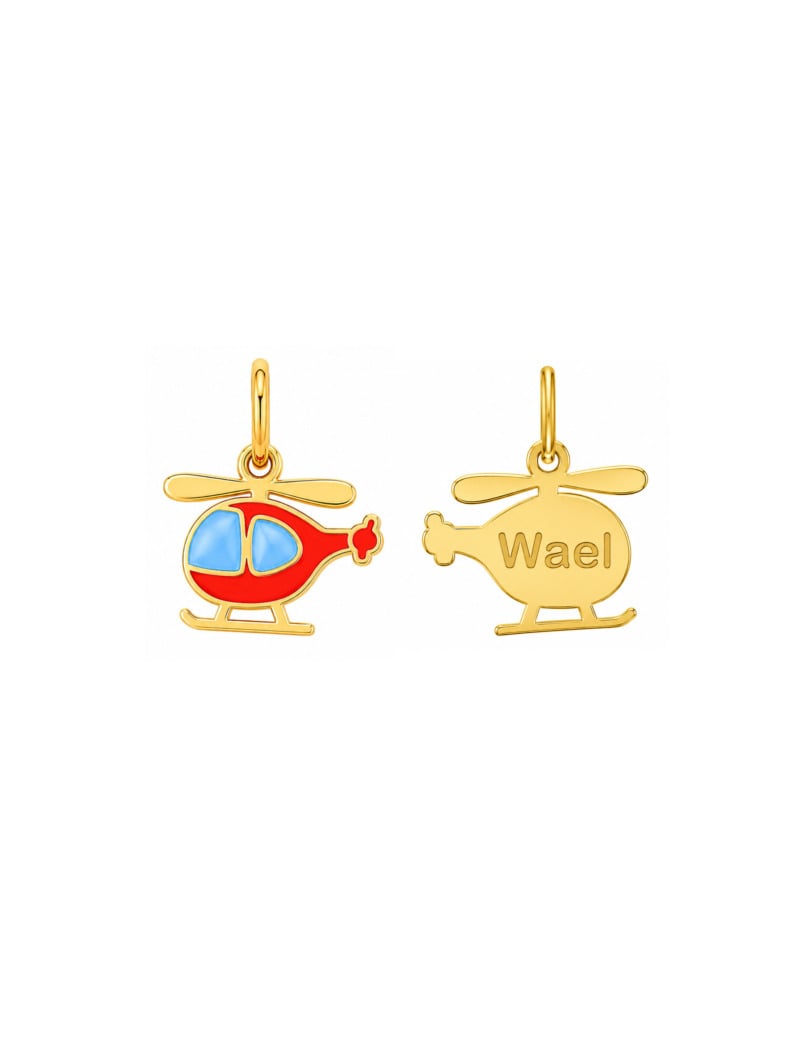 18K Gold Little Aviator Helicopter Newborn/Kids Pendant