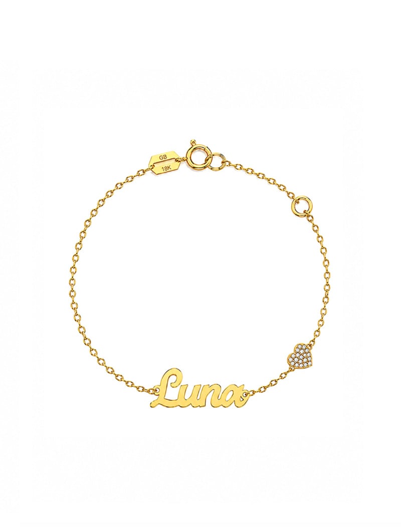 18K Gold Customized Sweetheart Name Newborn Bracelet