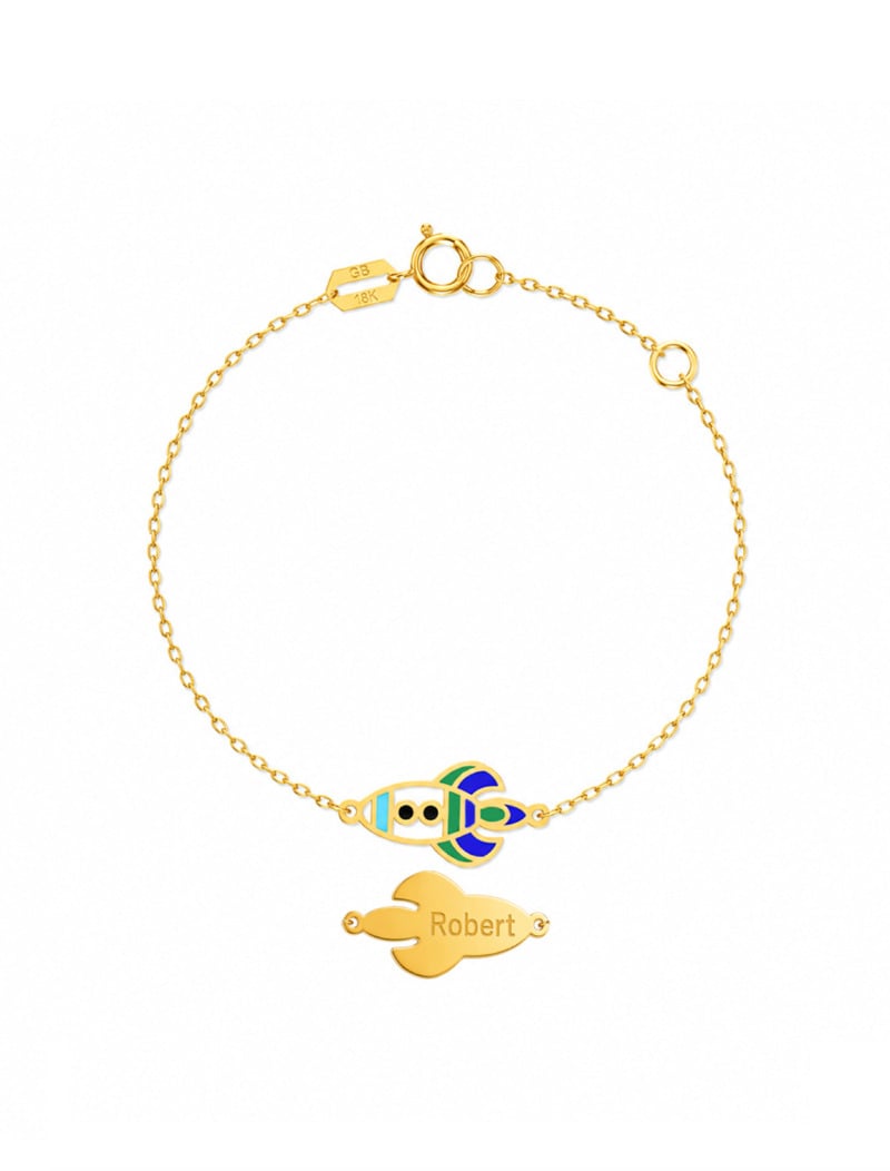 18K Gold Customized Rocket Dreams Newborn Bracelet