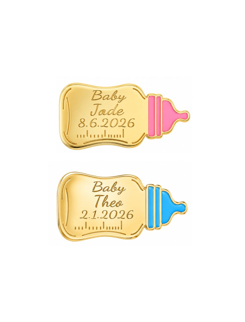 18K Gold Customized Enamel Baby Bottle Newborn Pin