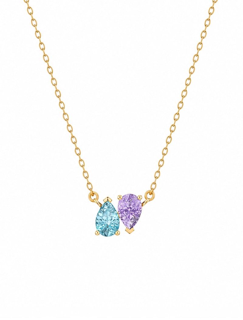 18K Gold Mirrored Pear Birthstone Necklace
